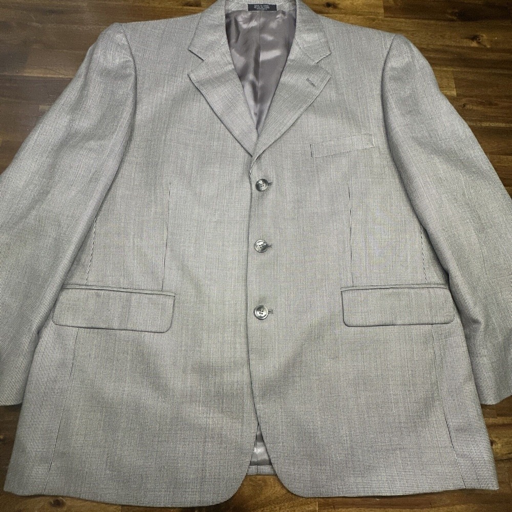 Stafford Mens Blazer Sport Coat 3 Button Casual Jacket 44S Silk Wool Blend Grey‎